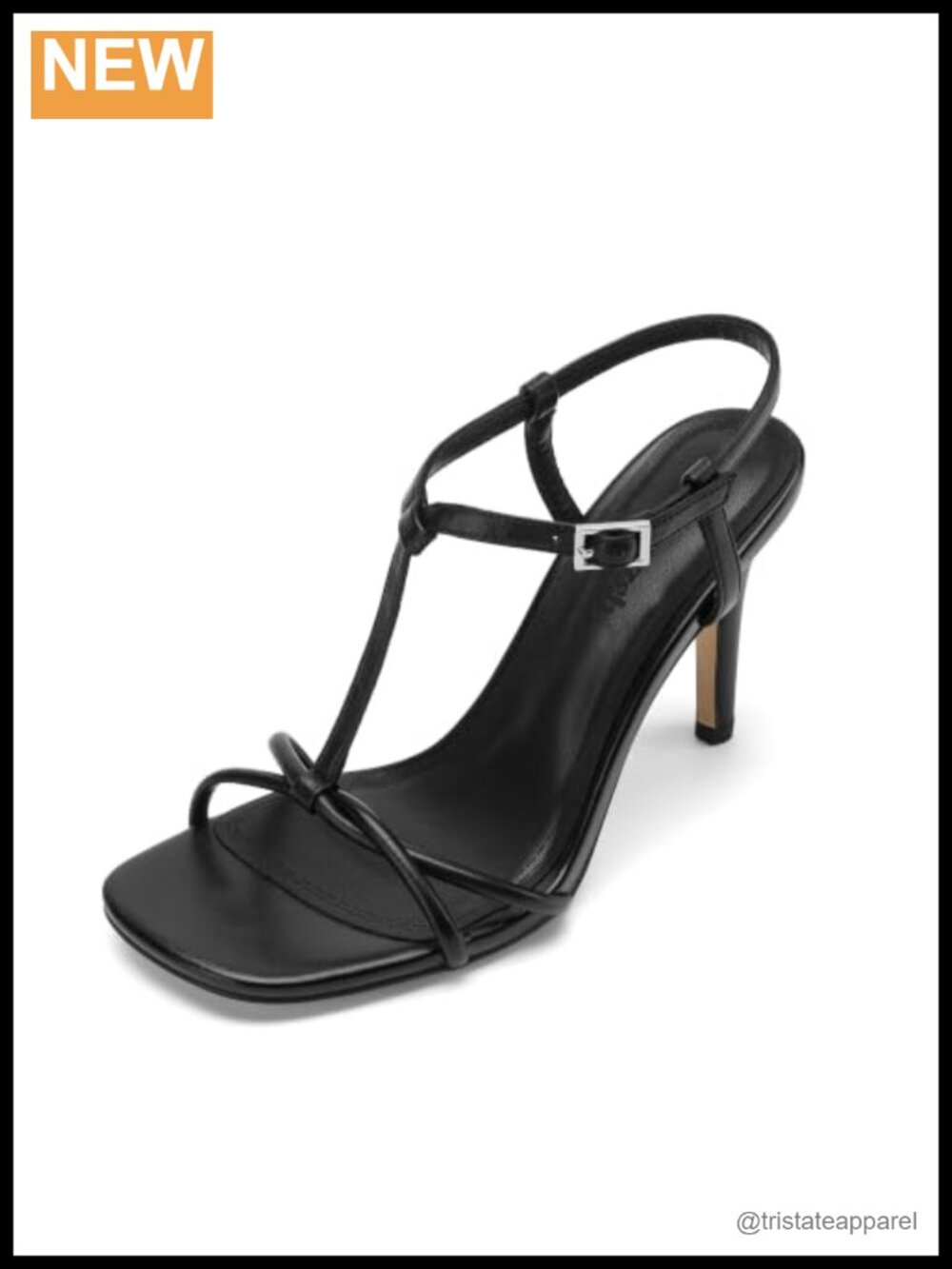 Women's T-Strap Square Open Toe Stiletto Heel Faux Leather Sandals